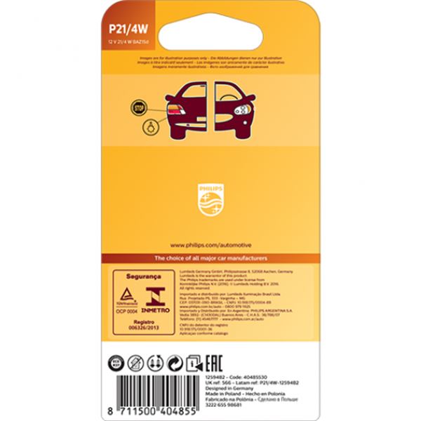 Lâmpada p21 4w Philips premium 12v 2 peças