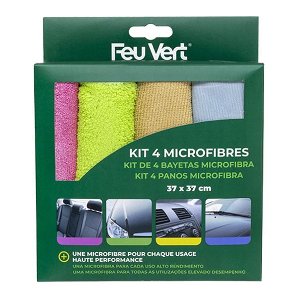 Kit de panos de microfibra Feu Vert 4 peças.