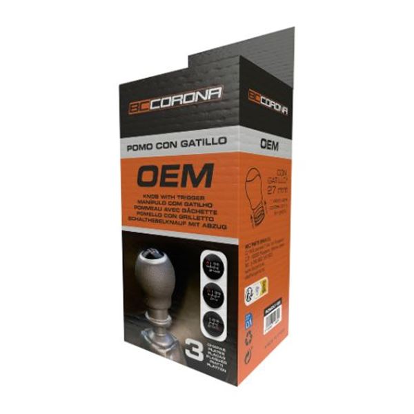 Botão da caixa de velocidades em pele preta com gatilho de 27 mm OEM