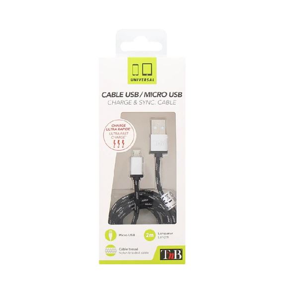Cabo de nylon usb/micro usb 2 metros preto dourado