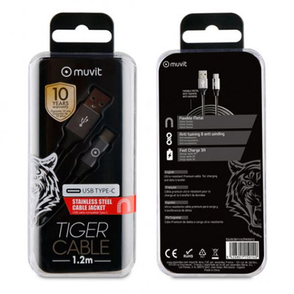 Muvit Tiger 1,2m cinzento cabo carregador micro usb micro usb