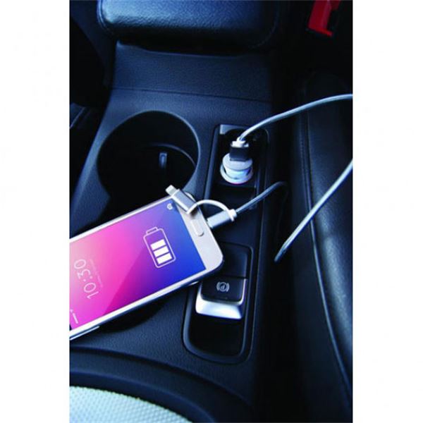 Cabo carregador Auto-T 2 em 1 usb 90cm cinzento