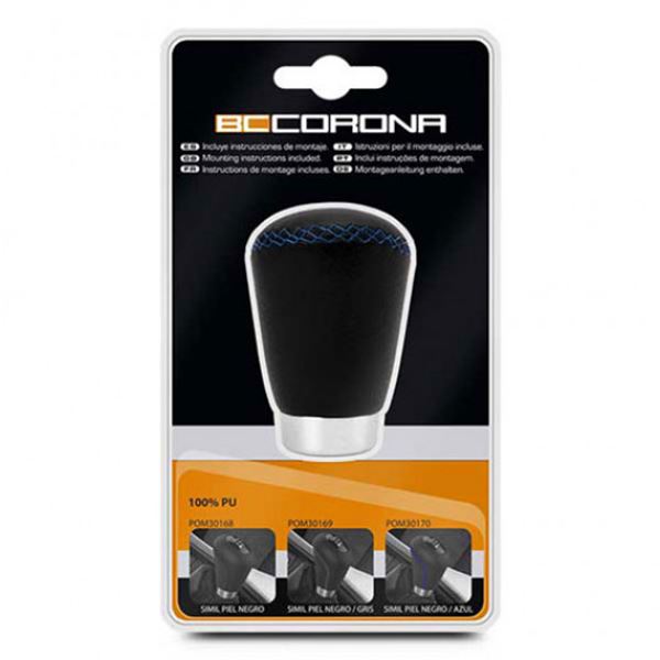 Botão da caixa de velocidades BC Corona OEM 2 em pele sintética preta/azul