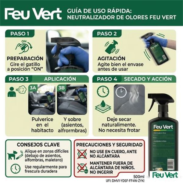 Limpeza de estofos neutralizador de odores Feu Vert 500 ml