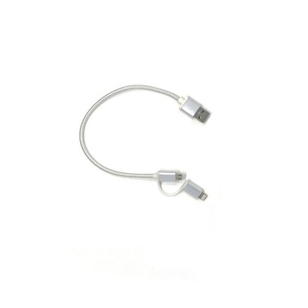 Cabo usb para automóvel 2 em 1 prateado com tecnologia inteligente lightning