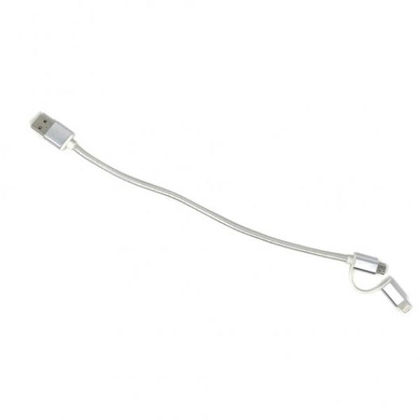 Cabo usb para automóvel 2 em 1 prateado com tecnologia inteligente lightning