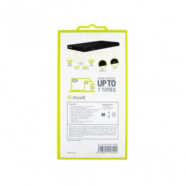 Muvit 10000 mah bateria externa multiusos para telemóvel 7 cargas máx. preto