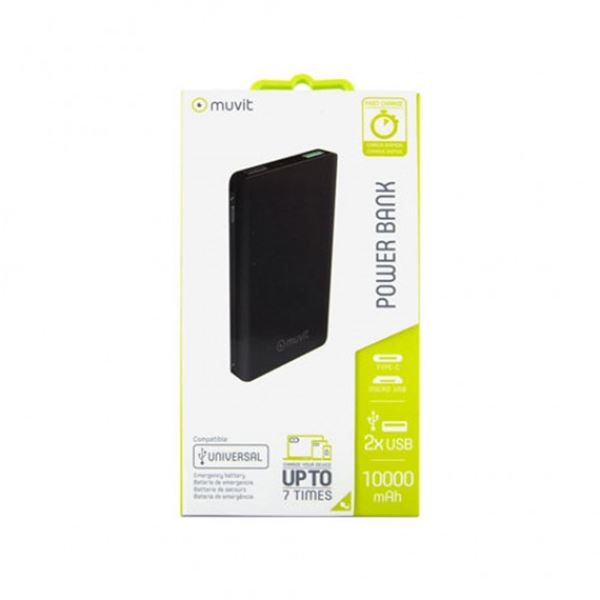 Muvit 10000 mah bateria externa multiusos para telemóvel 7 cargas máx. preto