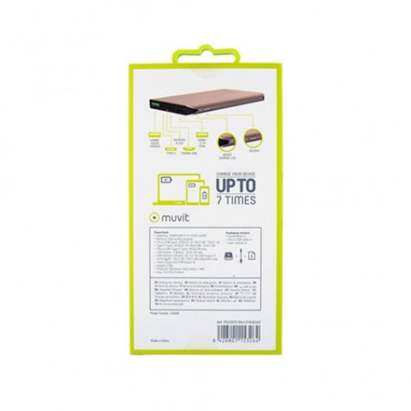 Muvit 10000 mah bateria externa multiusos para telemóvel 7 cargas max. rosa