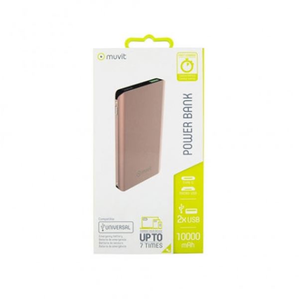 Muvit 10000 mah bateria externa multiusos para telemóvel 7 cargas max. rosa