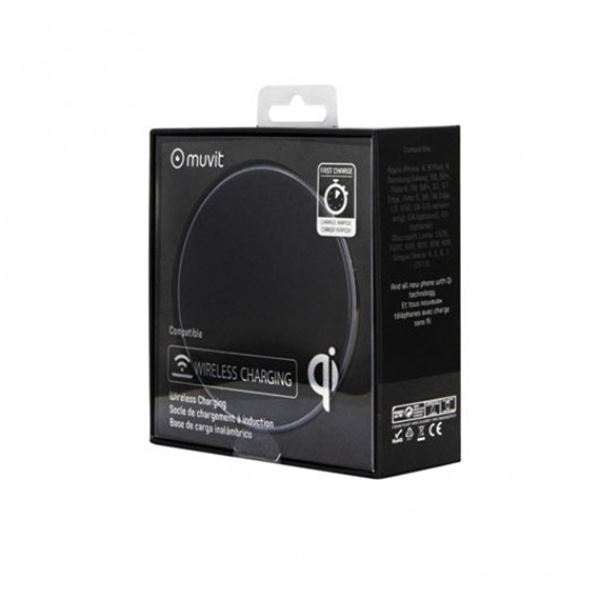 Carregador sem fios de secretária Muvit 5w-7,5w-10w-15w preto e prateado