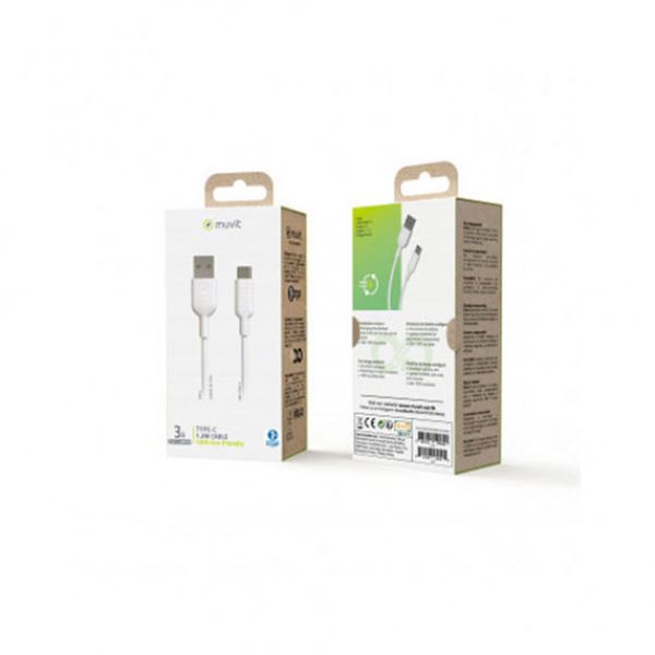Cabo usb para automóvel tipo c 3a 1,2 m branco Muvit para mudança
