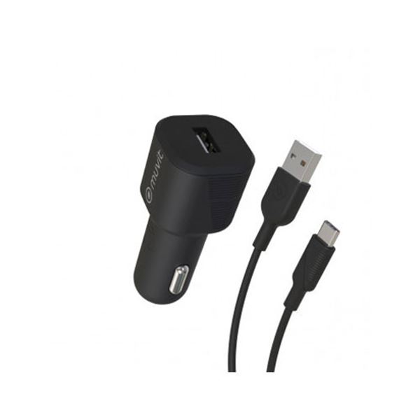Pack carregador de telemóvel para automóvel usb 12w e cabo usb para automóvel tipo c 3a 1,2 m preto Muvit para mudança
