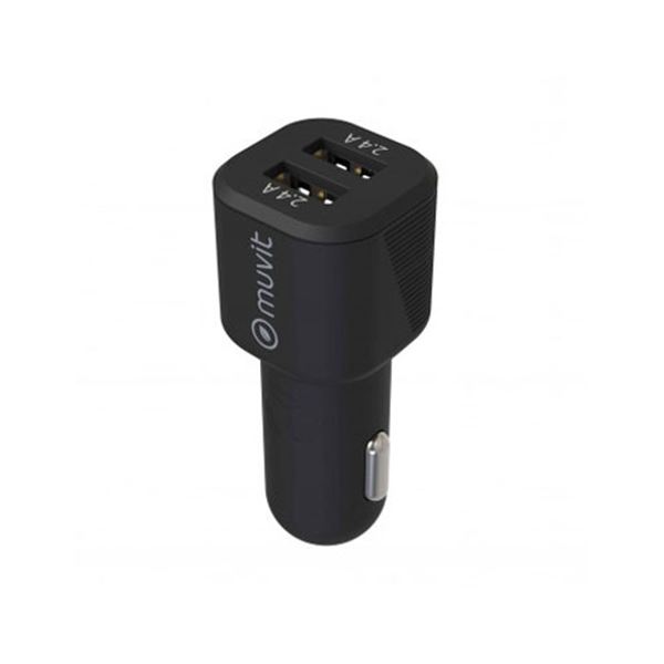 Carregador de telemóvel para automóvel 2 portas usb 4.8a preto Muvit para mudança