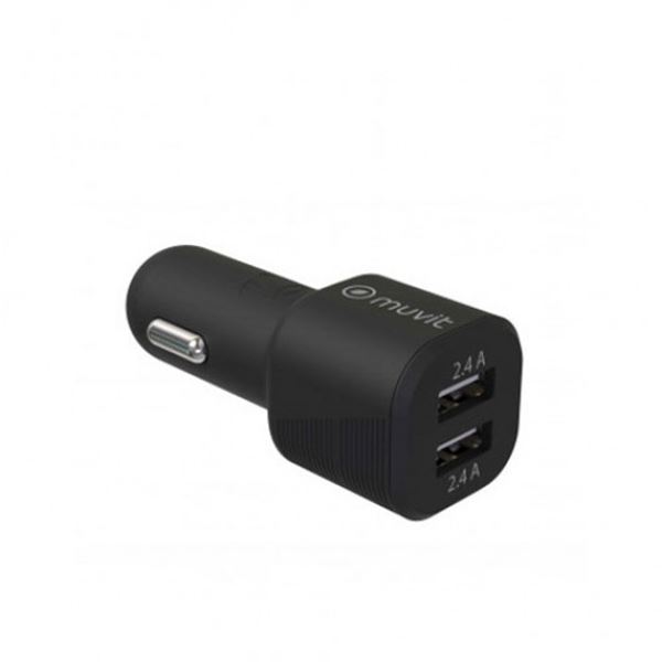 Carregador de telemóvel para automóvel 2 portas usb 4.8a preto Muvit para mudança
