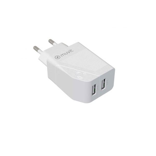 Carregador de telemóvel 2 portas usb 4.8a 24w branco Muvit para mudança
