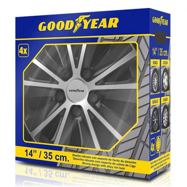 Tampão de rodas Goodyear Monaco 14" preto/prata 4pcs