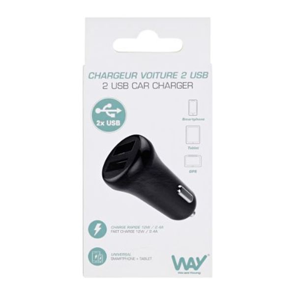 Carregador duplo USB para automóvel 2,4a preto TNB