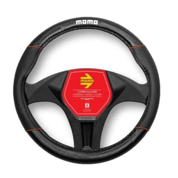 Cobertura do volante Momo em carbono universal preto e vermelho