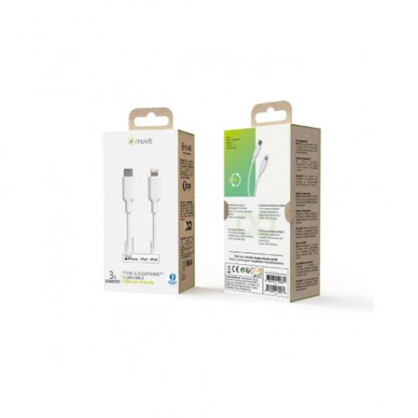 Cabo usb para automóvel tipo c lightning 3a 1,2 m branco Muvit para mudança