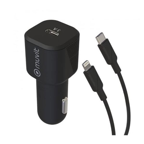 Pack carregador para automóvel tipo c pd 20w + cabo tipo c para lightning 2.4a 1m preto Muvit para mudança