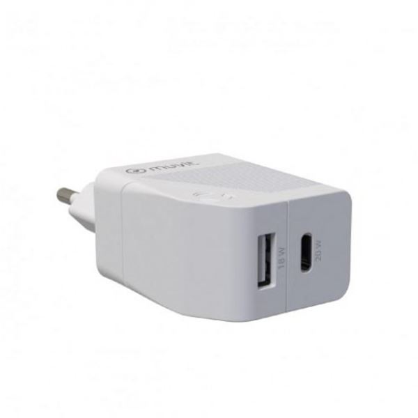 Transformador 1 usb qc 3.0 18w+1 tipo c pd 20w branco Muvit para mudança
