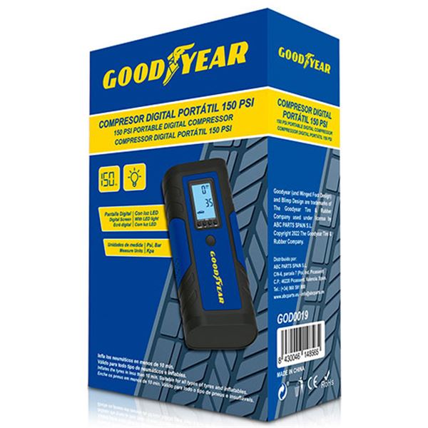 Compressor para automóvel portátil digital Goodyear 7,4v 150 psi