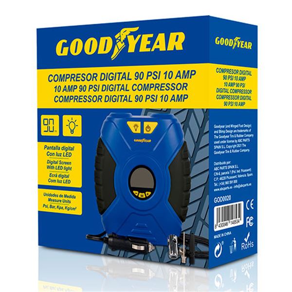 Compressor digital portátil Goodyear para automóvel 12 v 35 psi