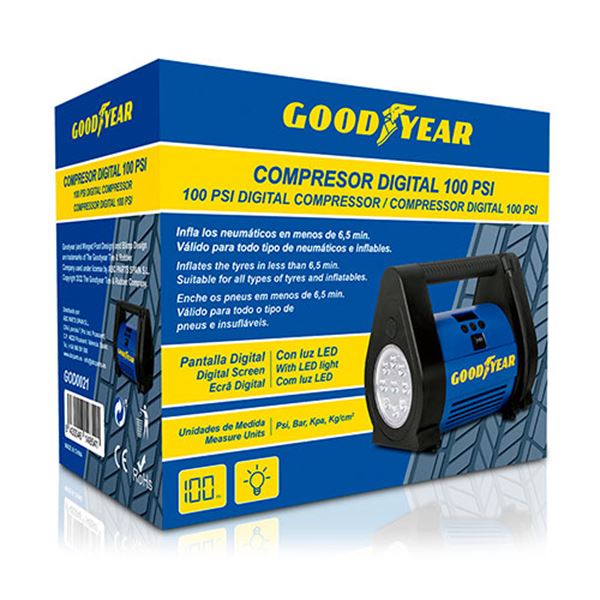 Compressor de automóvel portátil digital Goodyear 12v 100 psi