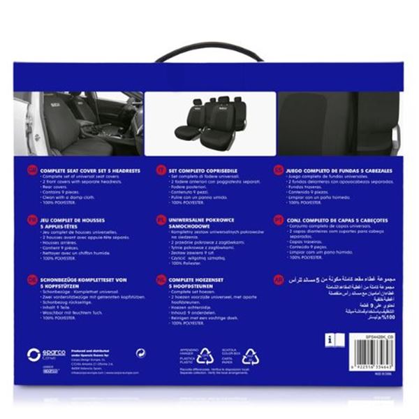 Conjunto completo de capas para bancos de automóveis Sparco preto desportivo