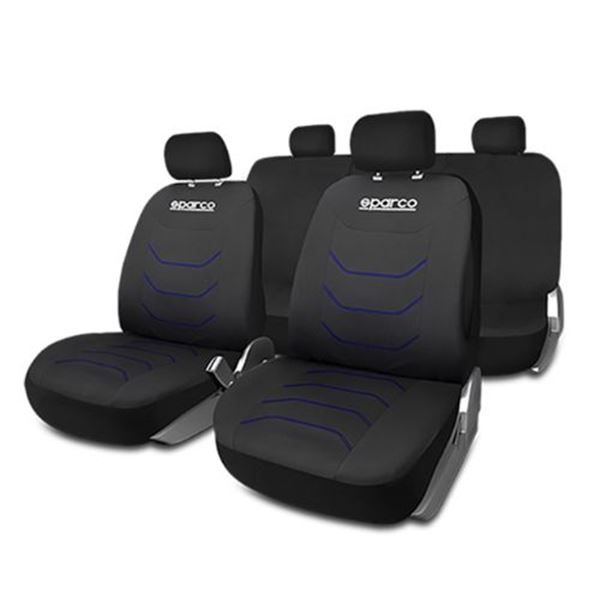 Conjunto completo de capas para bancos de automóveis Sparco em preto e azul corsa