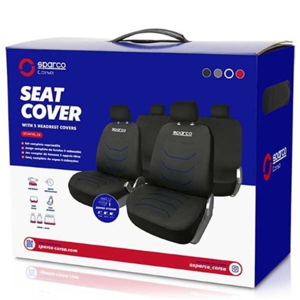 Conjunto completo de capas para bancos de automóveis Sparco em preto e azul corsa