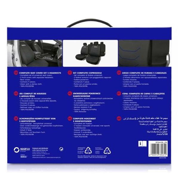Conjunto completo de capas para bancos de automóveis Sparco em preto e azul corsa