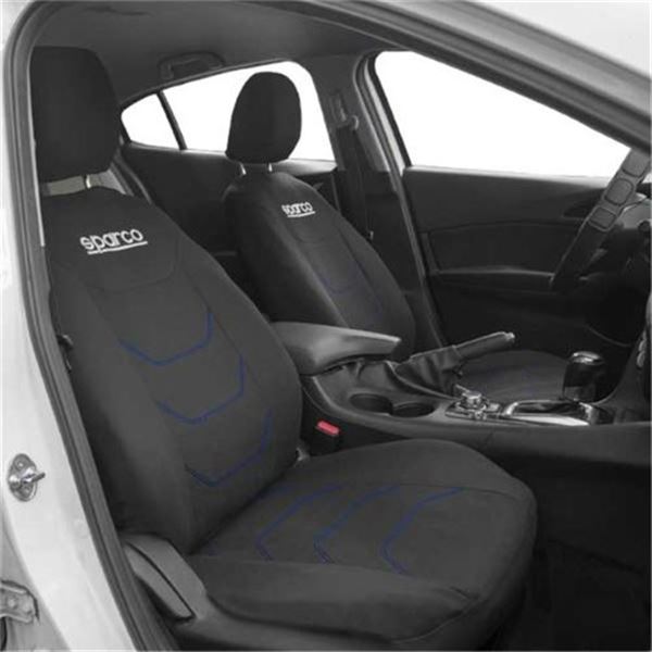 Conjunto completo de capas para bancos de automóveis Sparco em preto e azul corsa