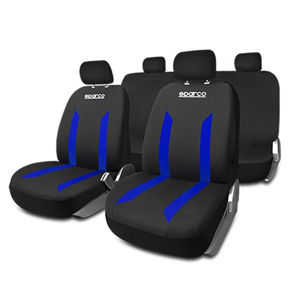 Conjunto completo de capas para bancos de automóveis Sparco em preto e azul sabbia