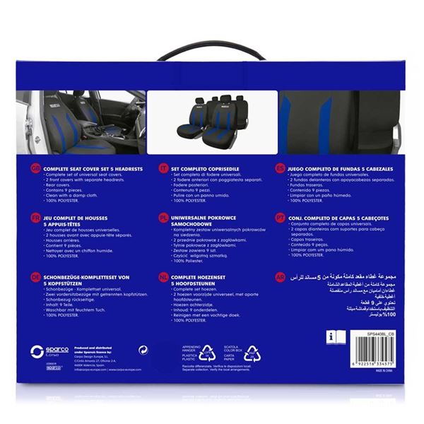 Conjunto completo de capas para bancos de automóveis Sparco em preto e azul sabbia