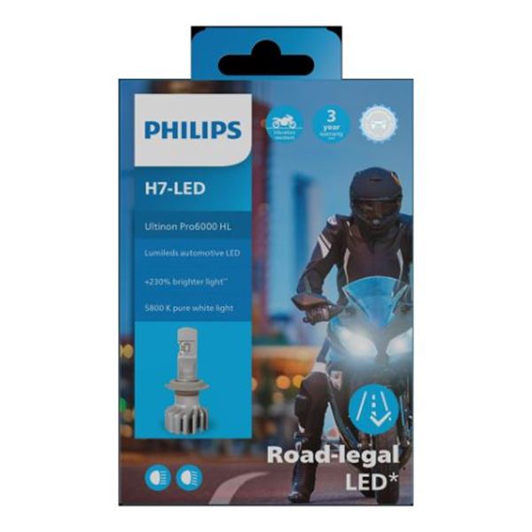 Philips ultinon pro6000 lâmpada led h7 moto 1 pc 15w 12v