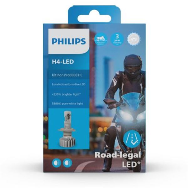 Philips ultinon pro6000 led h4 lâmpada para motas 1 pc 18w 12v