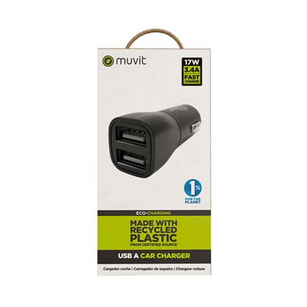 Carregador de automóvel Muvit 2 USB 3,4a preto