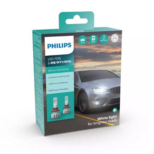 Luz de nevoeiro LED [~H8/H11/H16] Philips Ultinon Pro5100 2 peças 9 W 13,2 V