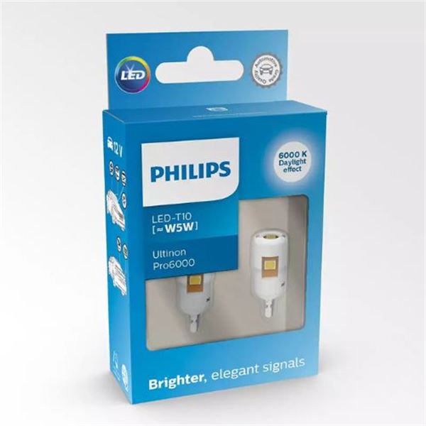 Lâmpada LED branca T10 [~W5W] Philips Ultinon Pro6000 2 peças 12 V 6000 K