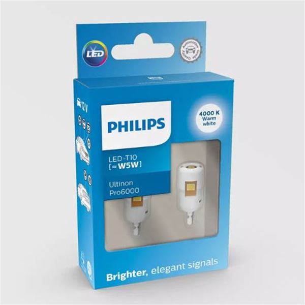 Lâmpada LED branca T10 [~W5W] Philips Ultinon Pro6000 2 pcs 12 V 4000 K