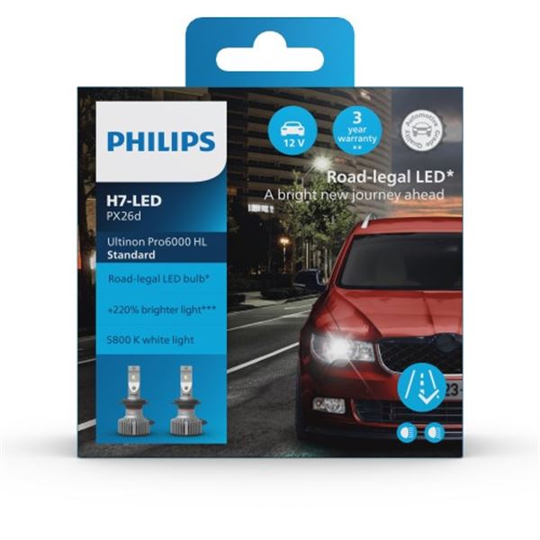 Lâmpada LED H7 para automóvel Philips Ultinon Pro6000 Standard 2 pcs 17W 12V