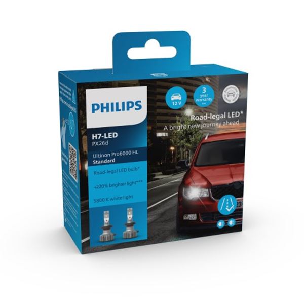 Lâmpada LED H7 para automóvel Philips Ultinon Pro6000 Standard 2 pcs 17W 12V