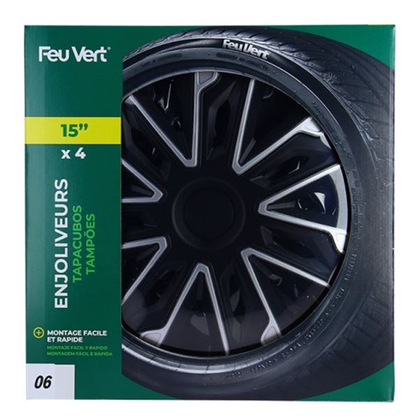 Tampão de rodas de 15 polegadas Feu Vert 06 4 peças