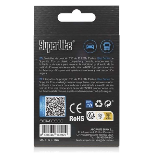 Lâmpada de presença T10 18 led branco canbus 2 pcs