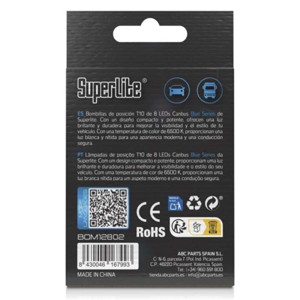 Lâmpada de presença T10 8 led branco canbus 2 pcs