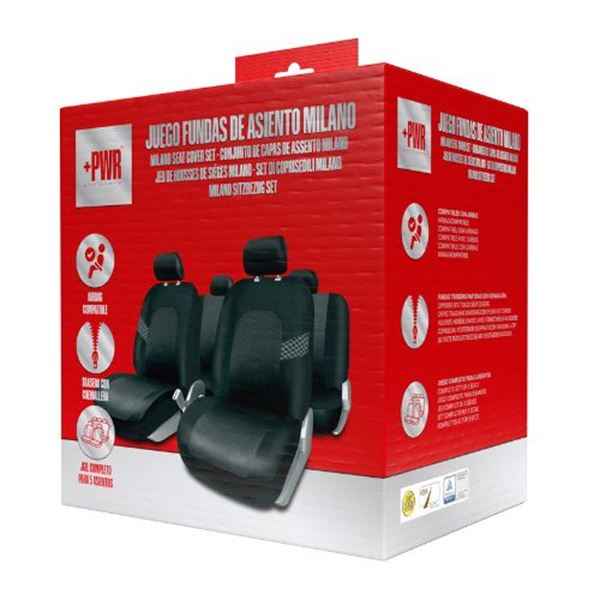 Conjunto completo de capas para bancos de automóvel Milano em preto