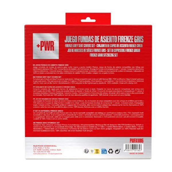 Conjunto de capas para cadeiras auto Firenze Plus Power em cinzento