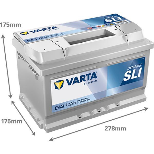 Bateria para automóvel Varta e43 72ah 680a